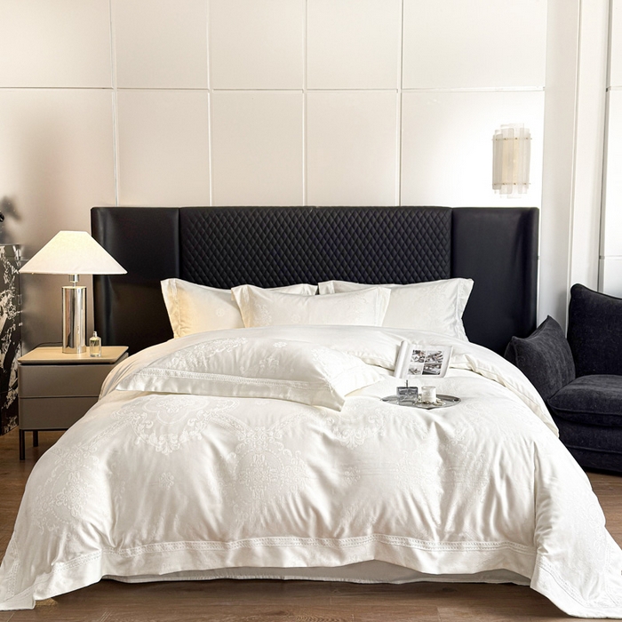 91家纺网 家纺一手货源 找家纺 豪美鑫 2026新款亲肤棉提花四件套-奥莉维亚 奥莉维亚-奶白