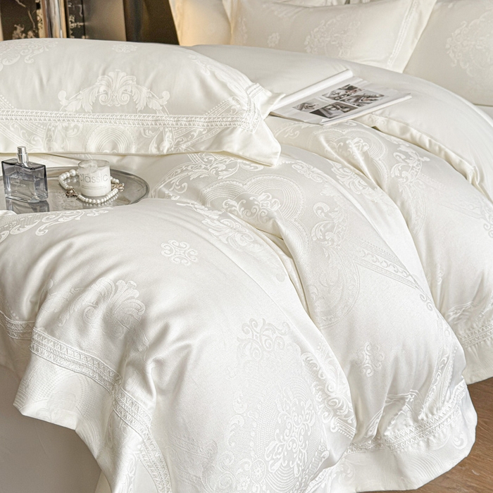 91家纺网 家纺一手货源 找家纺 豪美鑫 2026新款亲肤棉提花四件套-奥莉维亚 奥莉维亚-奶白