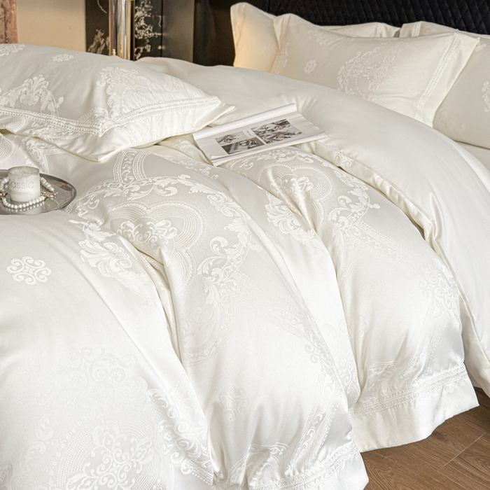 91家纺网 家纺一手货源 找家纺 豪美鑫 2026新款亲肤棉提花四件套-奥莉维亚 奥莉维亚-奶白