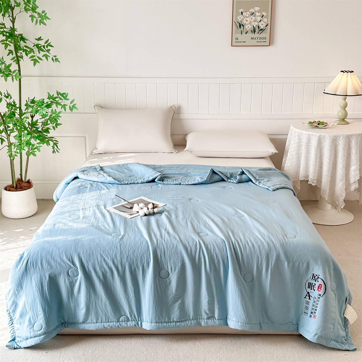 91家纺网 家纺一手货源 找家纺 伊凡 2026新款纯色夏凉被空调被子薄盖毯被 蓝绿