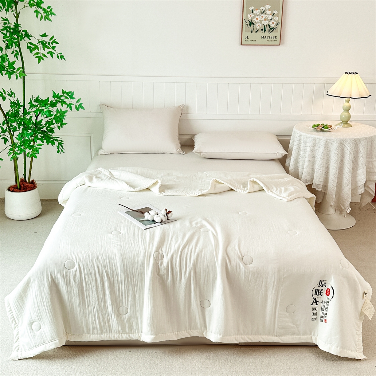 91家纺网 家纺一手货源 找家纺 伊凡 2026新款纯色夏凉被空调被子薄盖毯被 珍珠白