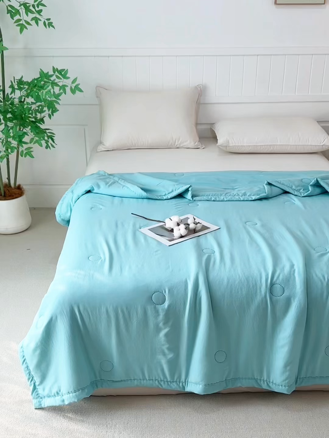 91家纺网 家纺一手货源 找家纺 伊凡 2026新款纯色夏凉被空调被子薄盖毯被 果绿色