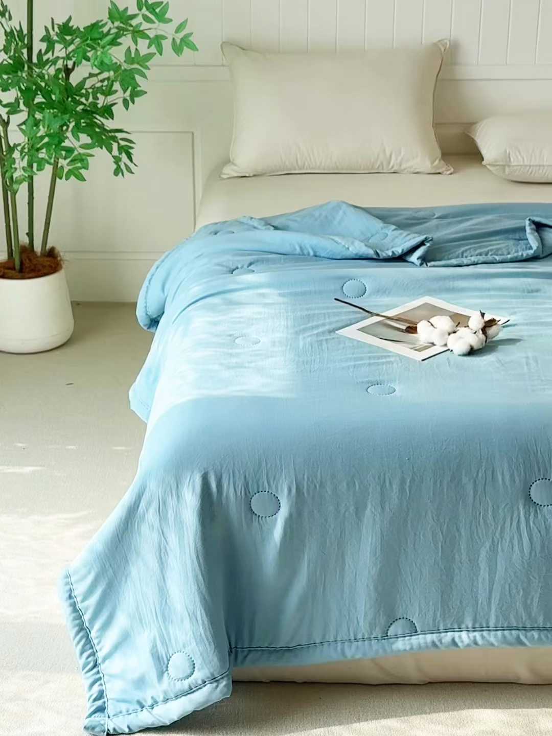 91家纺网 家纺一手货源 找家纺 伊凡 2026新款纯色夏凉被空调被子薄盖毯被 蓝绿