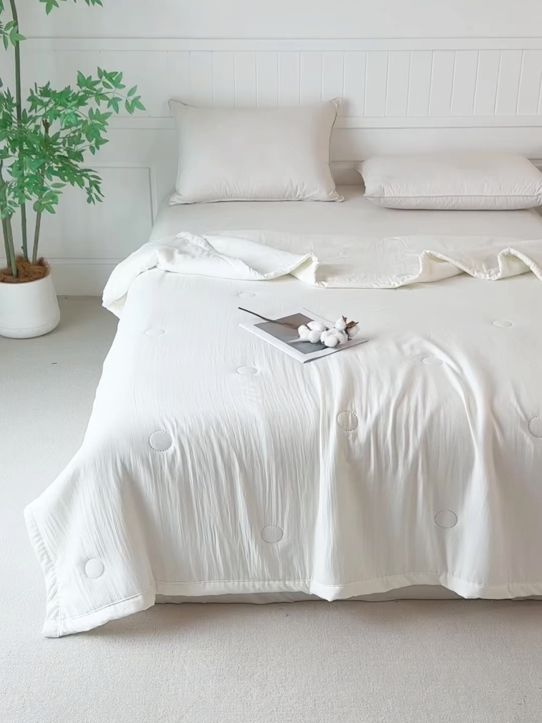 91家纺网 家纺一手货源 找家纺 伊凡 2026新款纯色夏凉被空调被子薄盖毯被 珍珠白