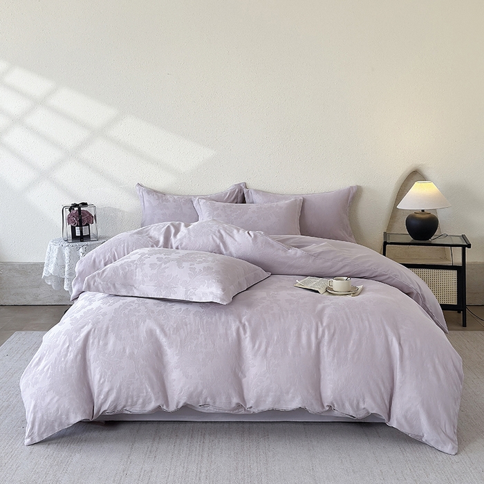 91家纺网 家纺一手货源 找家纺 宜家坊 2026新款全棉60S长绒棉立体厚织提花单被套 香草-幻影紫