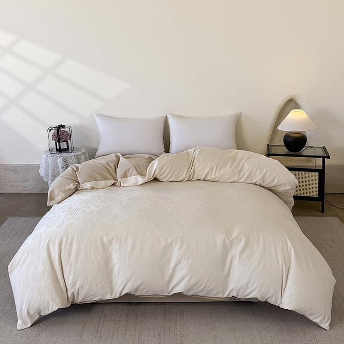 宜家坊 2026新款全棉60S长绒棉立体厚织提花单被套 腰果-米杏