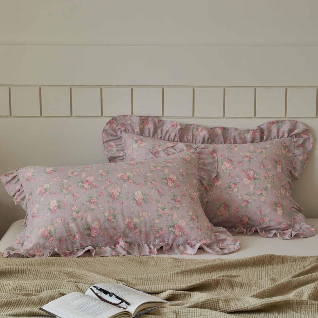 百寐 2026全棉双层纱A类纯棉纱布花边加大50*80枕套48*74/40*60枕芯保护套 遇见浪漫