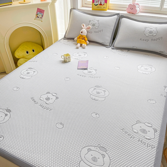 91家纺网 家纺一手货源 找家纺 梵朴 2026新款直播A类冰豆豆凉席三件套凉豆豆软凉席可机洗空调席子-升级抗起球 卡皮巴拉-灰