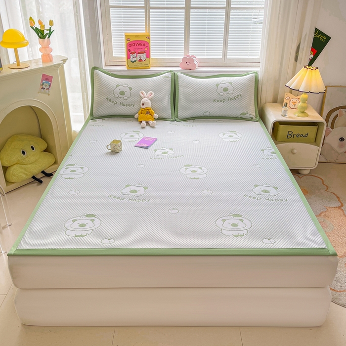 91家纺网 家纺一手货源 找家纺 梵朴 2026新款直播A类冰豆豆凉席三件套凉豆豆软凉席可机洗空调席子-升级抗起球 卡皮巴拉-绿