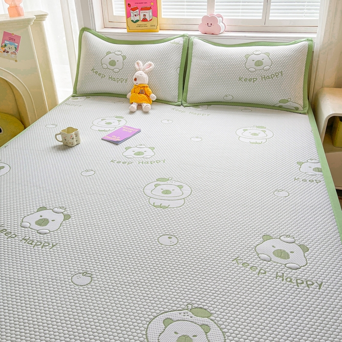 91家纺网 家纺一手货源 找家纺 梵朴 2026新款直播A类冰豆豆凉席三件套凉豆豆软凉席可机洗空调席子-升级抗起球 卡皮巴拉-绿