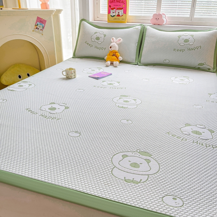 91家纺网 家纺一手货源 找家纺 梵朴 2026新款直播A类冰豆豆凉席三件套凉豆豆软凉席可机洗空调席子-升级抗起球 卡皮巴拉-绿