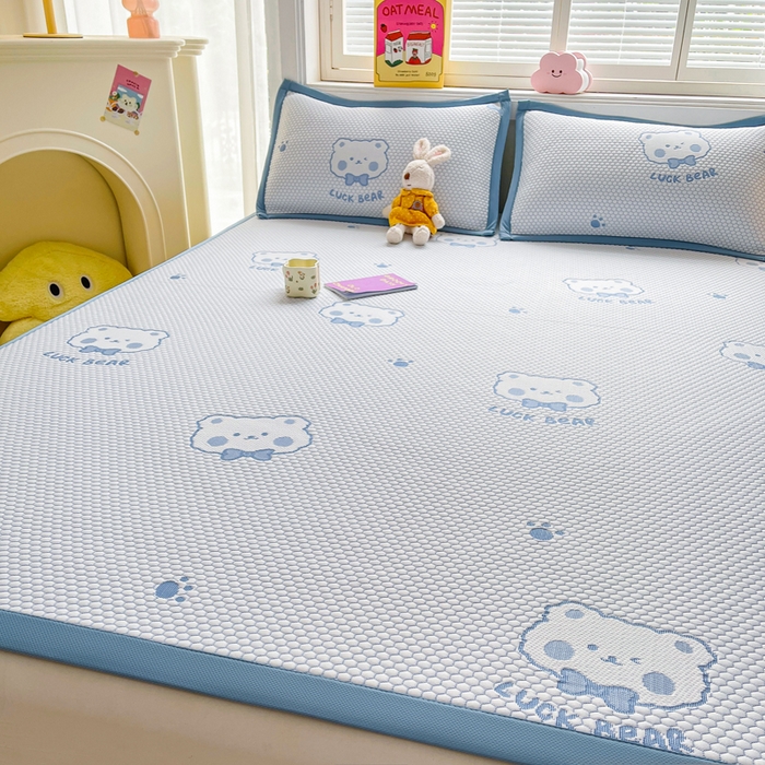 91家纺网 家纺一手货源 找家纺 梵朴 2026新款直播A类冰豆豆凉席三件套凉豆豆软凉席可机洗空调席子-升级抗起球 LUCK熊-蓝