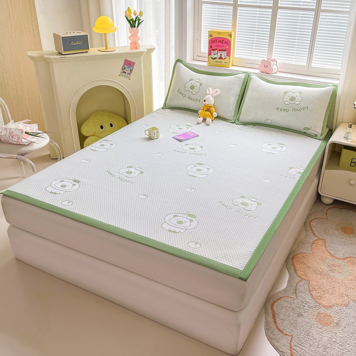 91家纺网 家纺一手货源 找家纺 梵朴 2026新款直播A类冰豆豆凉席三件套凉豆豆软凉席可机洗空调席子-升级抗起球 卡皮巴拉-绿