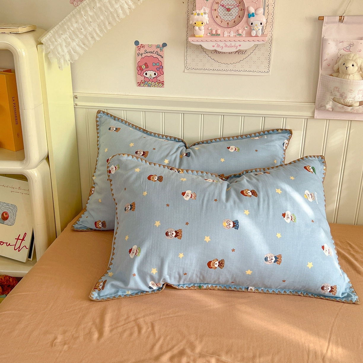 91家纺网 家纺一手货源 找家纺 金丝鸟家纺 2026新款全棉纯棉双层纱贝壳边款四件套 眼睛家族 蓝