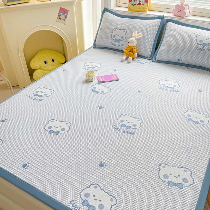 91家纺网 家纺一手货源 找家纺 梵朴 2026新款直播A类冰豆豆凉席三件套凉豆豆软凉席可机洗空调席子-升级抗起球 LUCK熊-蓝