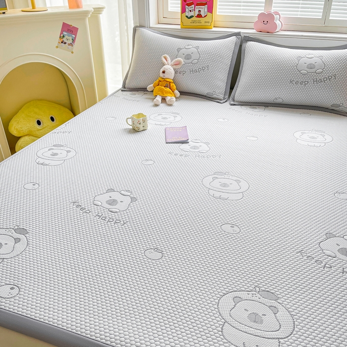 91家纺网 家纺一手货源 找家纺 梵朴 2026新款直播A类冰豆豆凉席三件套凉豆豆软凉席可机洗空调席子-升级抗起球 卡皮巴拉-灰