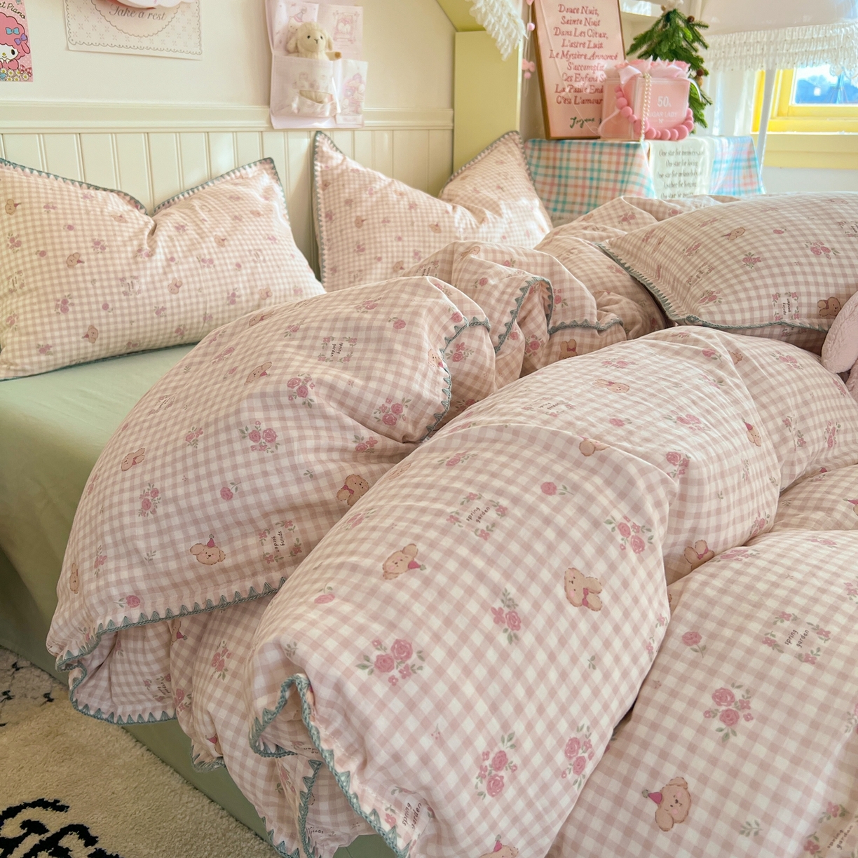 金丝鸟家纺 2026新款全棉纯棉双层纱贝壳边款四件套 圆梦校园