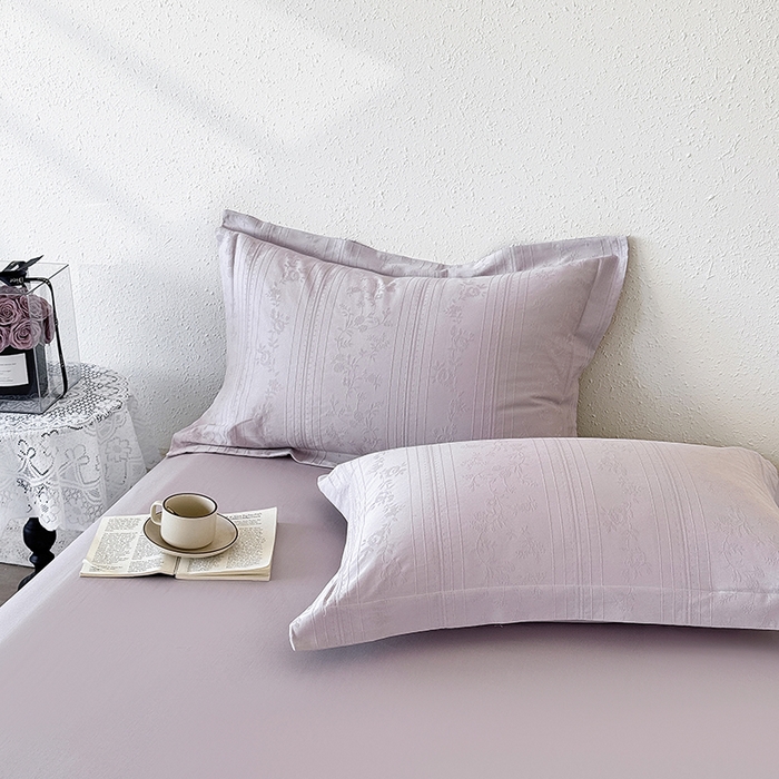宜家坊 2026新款全棉60S长绒棉立体厚织提花单枕套 沁香-淡雅紫
