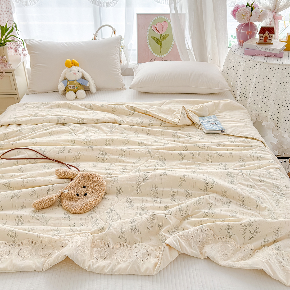 91家纺网 家纺一手货源 找家纺 芯恋家居 2026新款亚麻风云感花边夏被夏凉被空调被春秋被 摇曳