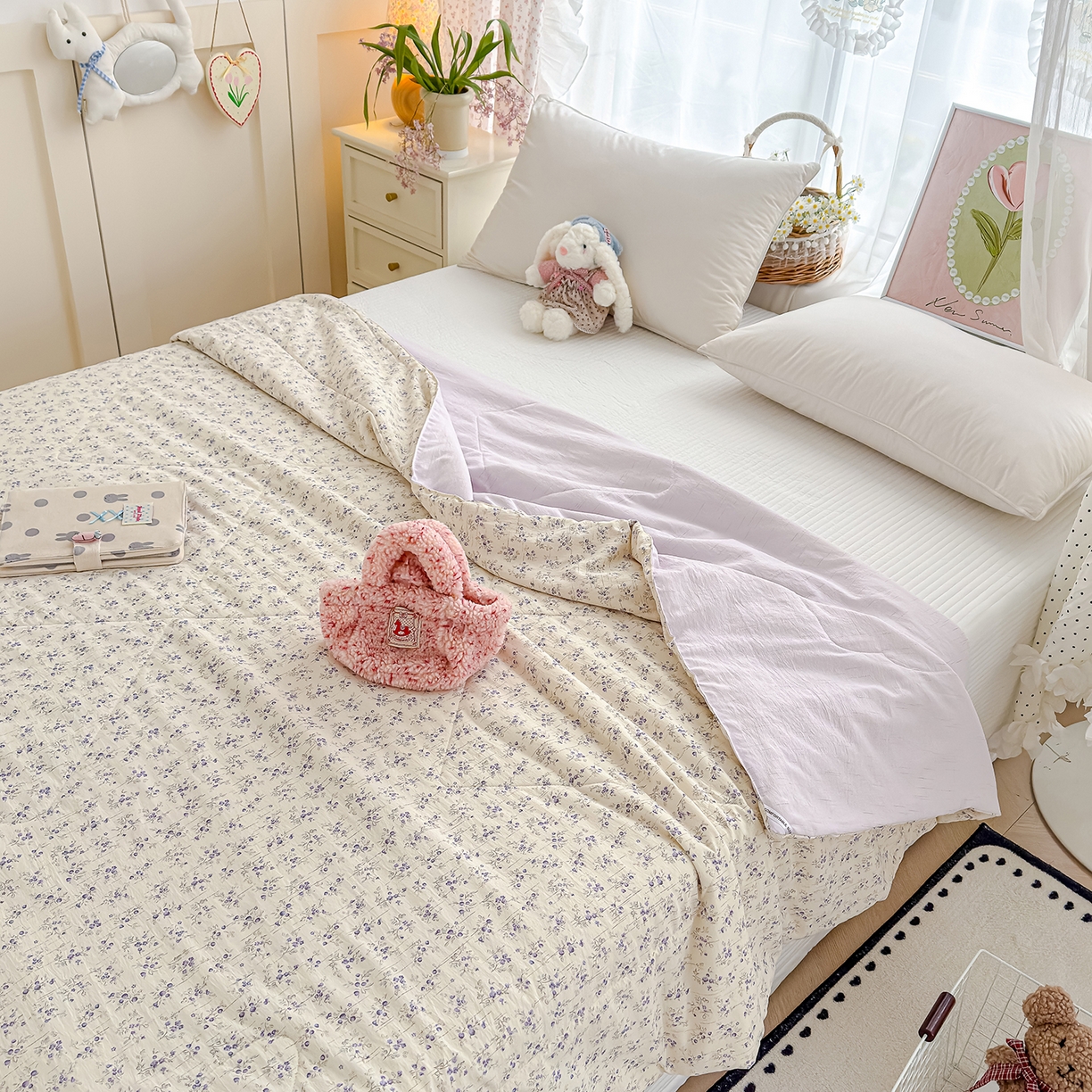 91家纺网 家纺一手货源 找家纺 芯恋家居 2026新款亚麻风云感花边夏被夏凉被空调被春秋被 向晚