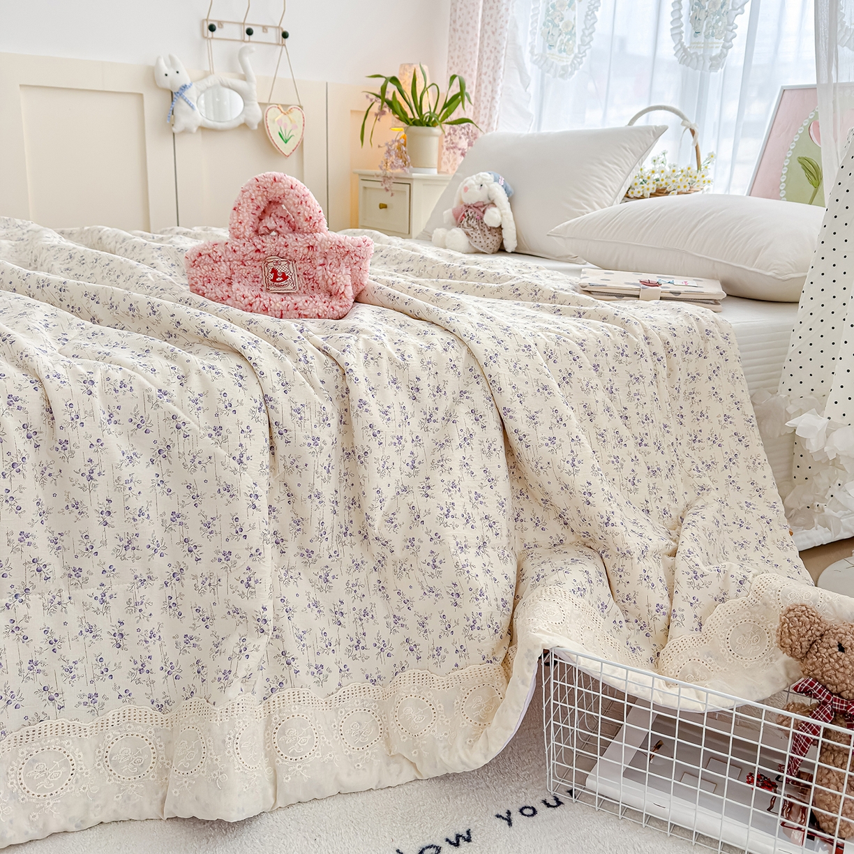 91家纺网 家纺一手货源 找家纺 芯恋家居 2026新款亚麻风云感花边夏被夏凉被空调被春秋被 向晚