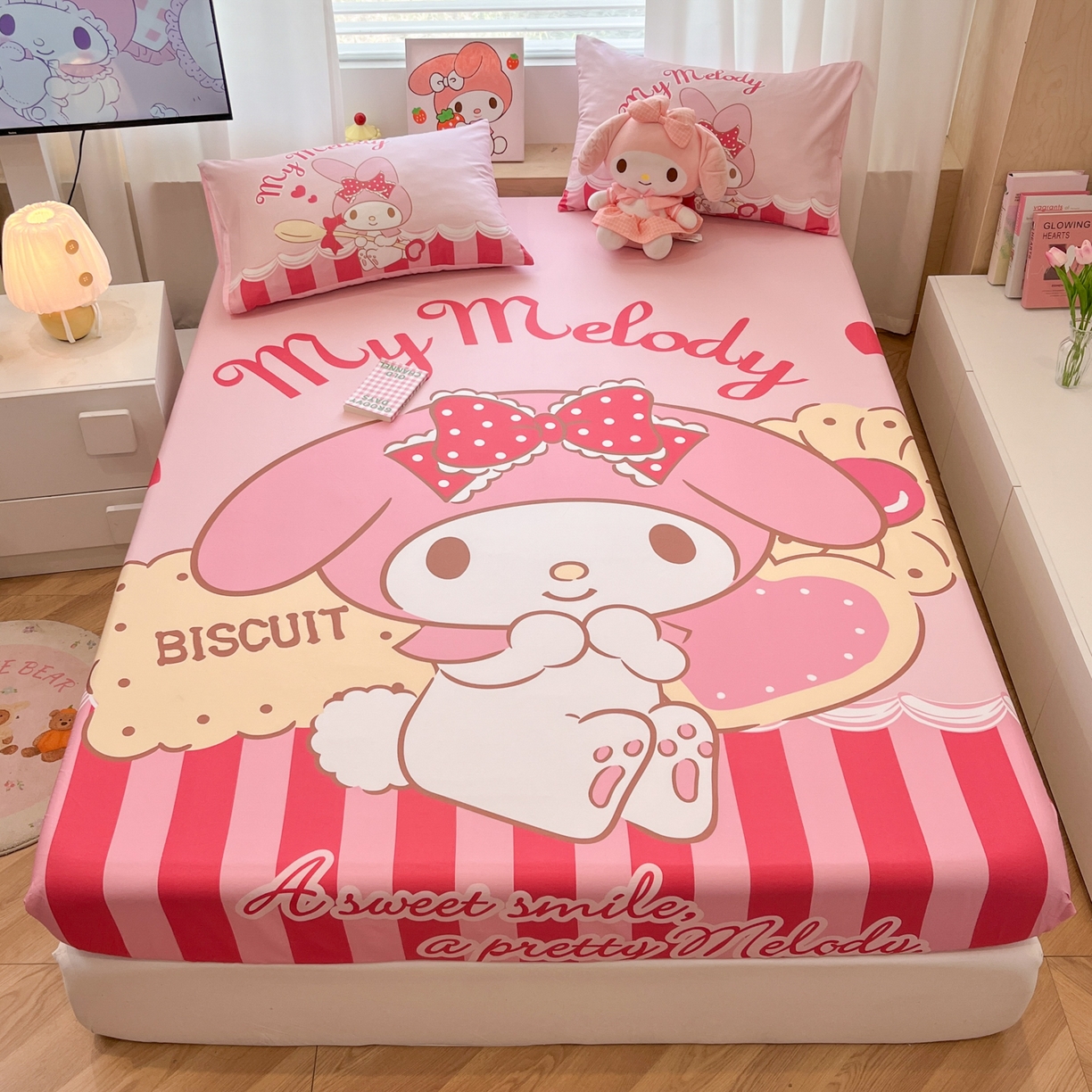 孩子王家纺 2026新款卡通全棉正版授权大版三丽鸥系列四件套单品单床笠（含防伪码） 饼干美乐蒂