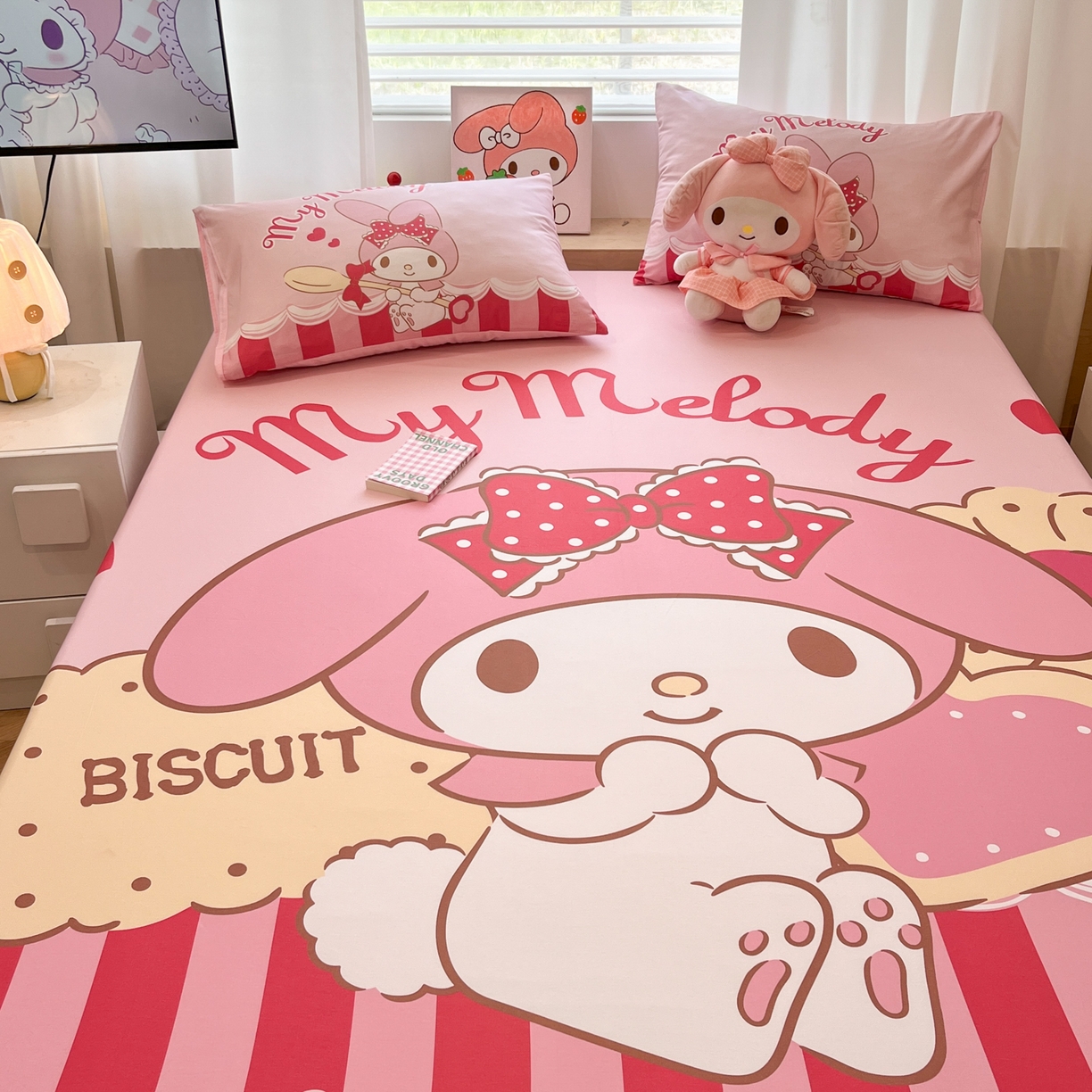 91家纺网 家纺一手货源 找家纺 孩子王家纺 2026新款卡通全棉正版授权大版三丽鸥系列四件套单品单床笠（含防伪码） 饼干美乐蒂