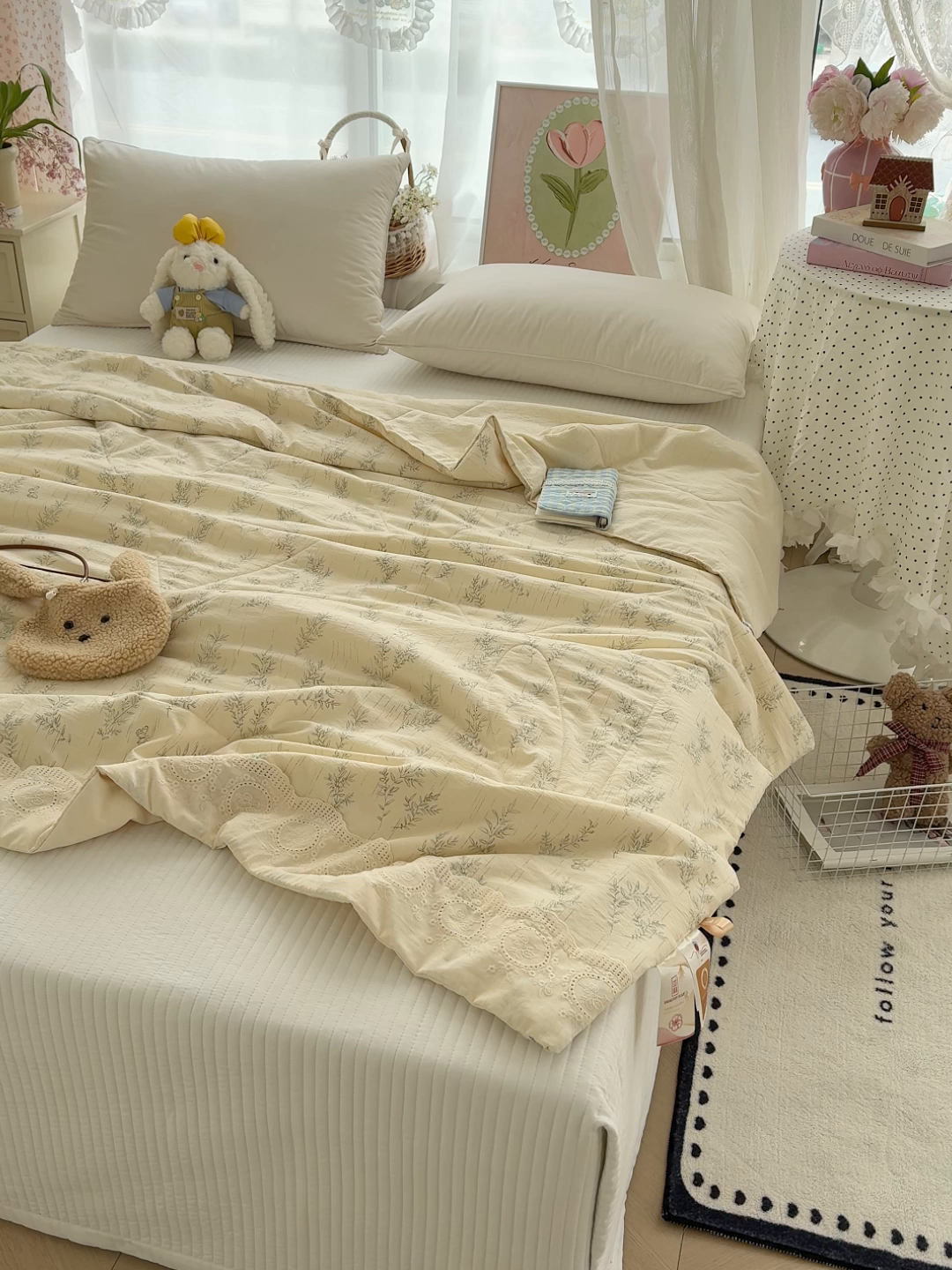 91家纺网 家纺一手货源 找家纺 芯恋家居 2026新款亚麻风云感花边夏被夏凉被空调被春秋被 摇曳