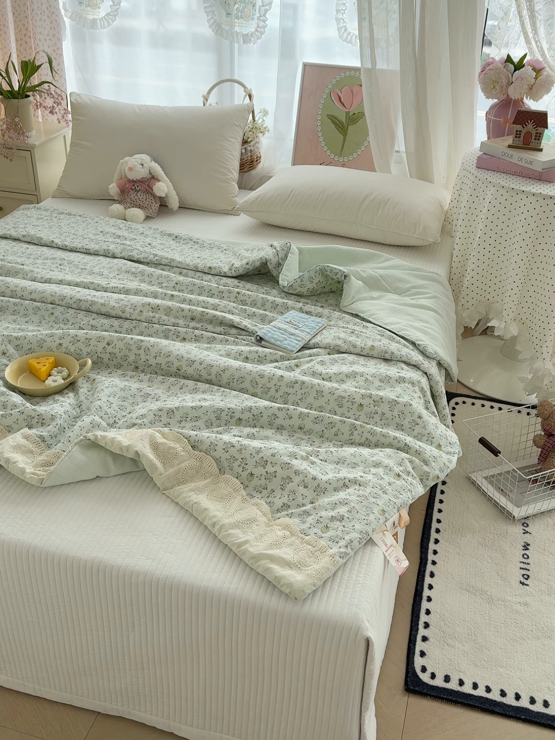 91家纺网 家纺一手货源 找家纺 芯恋家居 2026新款亚麻风云感花边夏被夏凉被空调被春秋被 浅夕