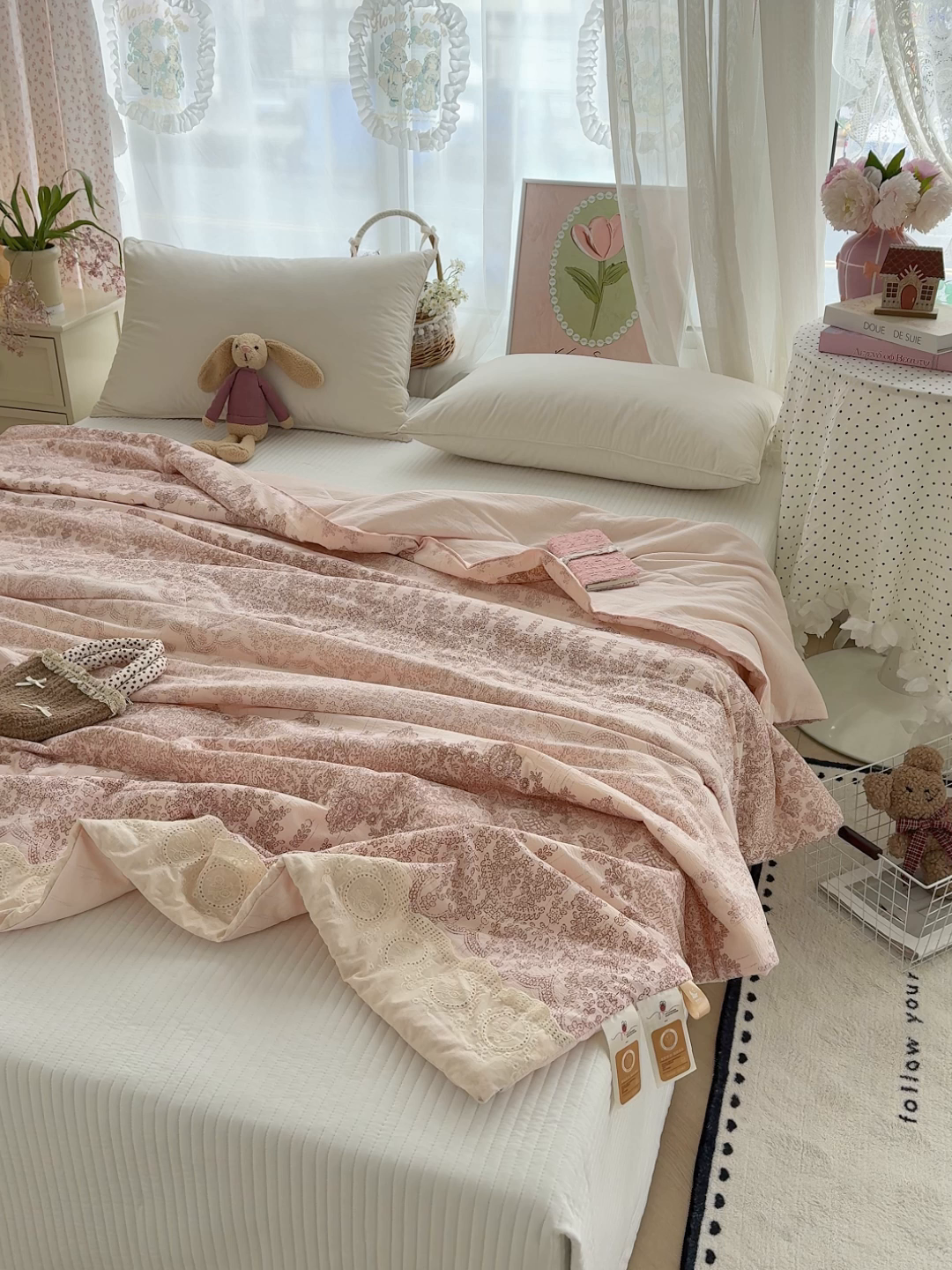 91家纺网 家纺一手货源 找家纺 芯恋家居 2026新款亚麻风云感花边夏被夏凉被空调被春秋被 倾城之恋