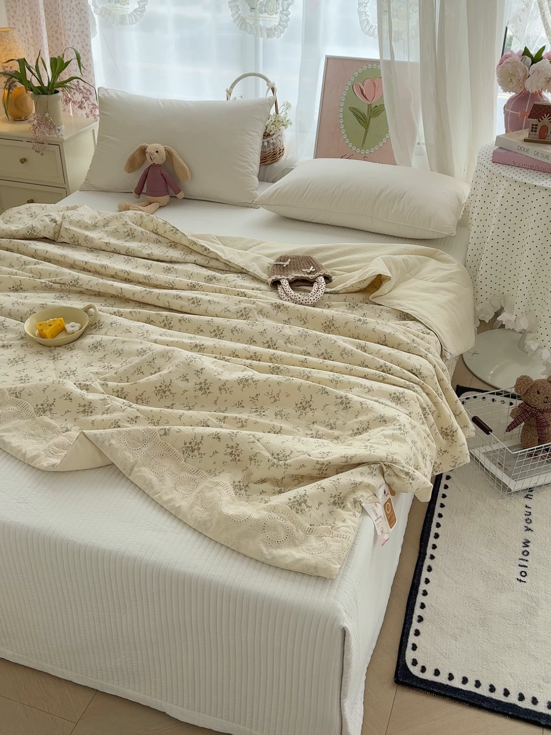 91家纺网 家纺一手货源 找家纺 芯恋家居 2026新款亚麻风云感花边夏被夏凉被空调被春秋被 花满春