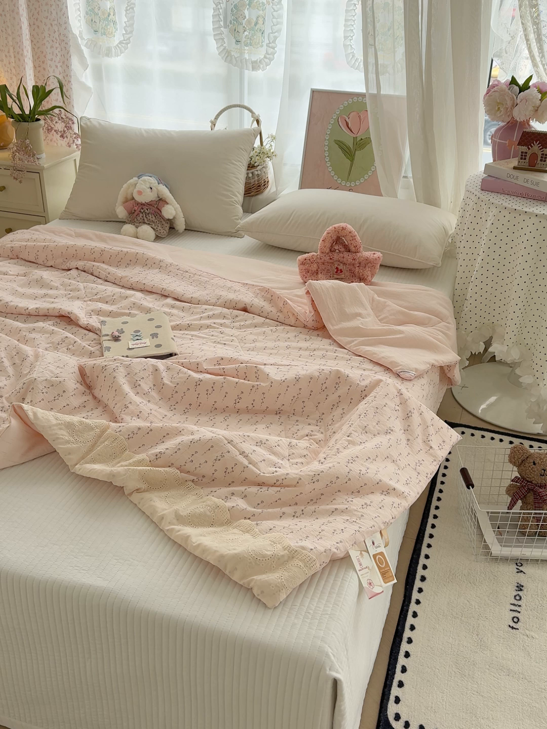 91家纺网 家纺一手货源 找家纺 芯恋家居 2026新款亚麻风云感花边夏被夏凉被空调被春秋被 游花间