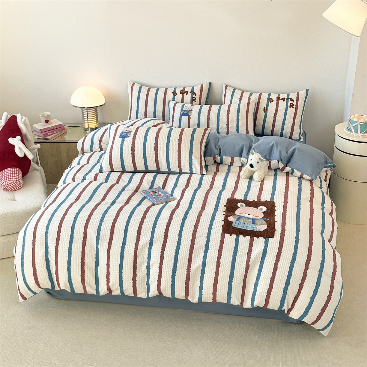 91家纺网 家纺一手货源 找家纺 眷恋家纺 2026新款全棉纯棉A版华夫格B版40支毛巾绣四件套 安可拉熊