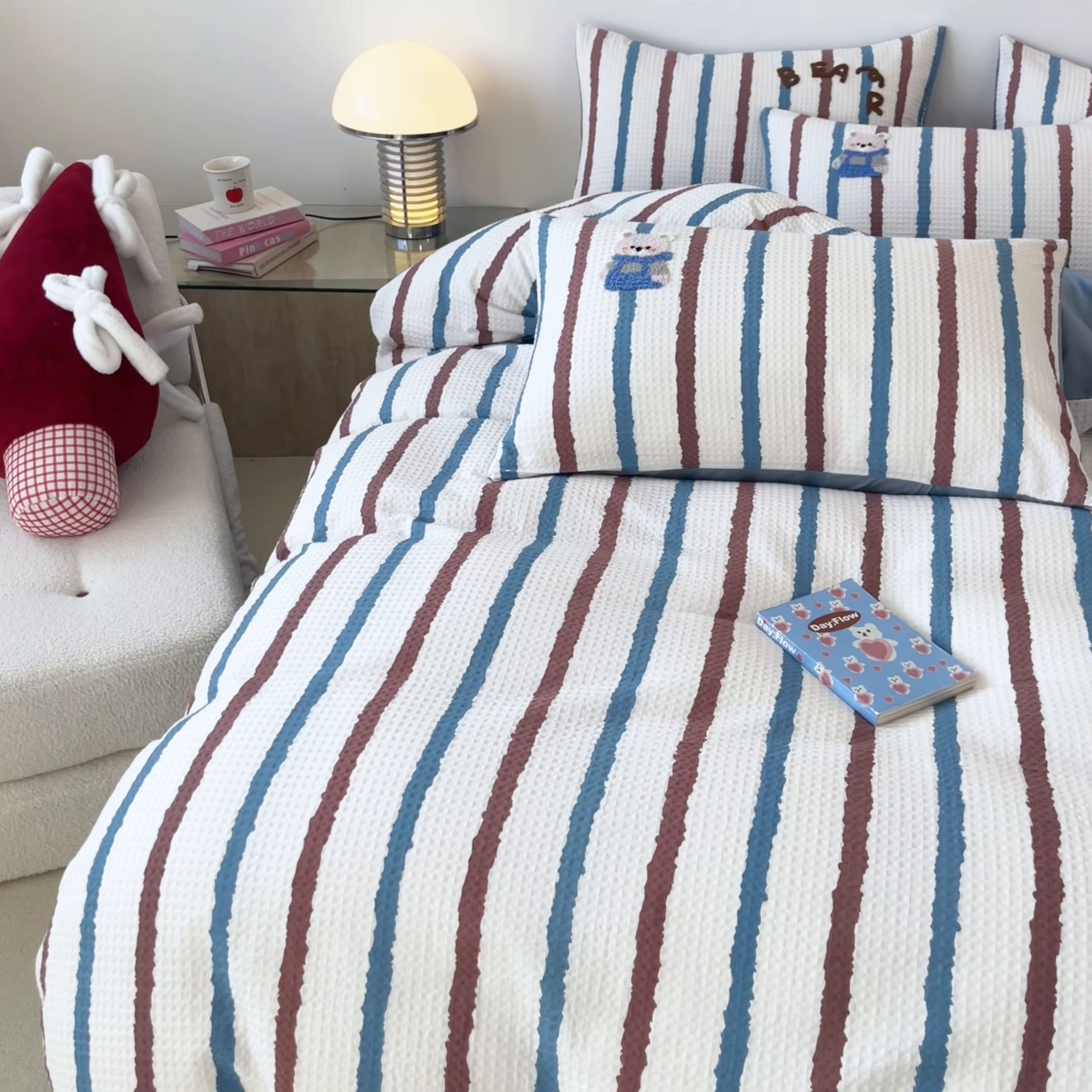 91家纺网 家纺一手货源 找家纺 眷恋家纺 2026新款全棉纯棉A版华夫格B版40支毛巾绣四件套 安可拉熊