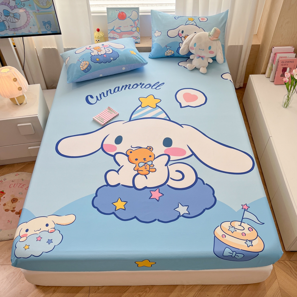 91家纺网 家纺一手货源 找家纺 孩子王家纺 2026新款卡通全棉正版授权大版三丽鸥系列四件套单品单床笠（含防伪码） 棉花糖大耳狗