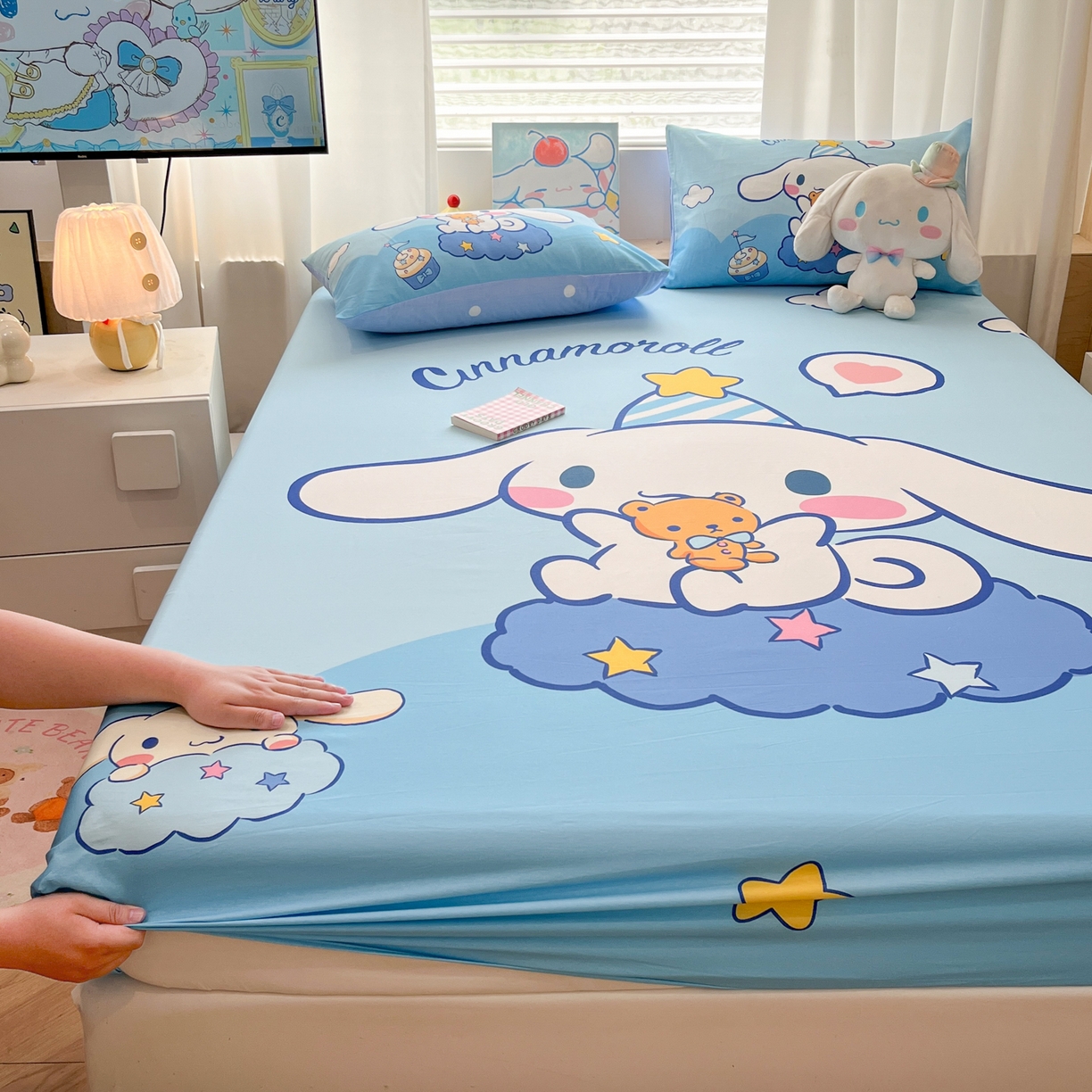 91家纺网 家纺一手货源 找家纺 孩子王家纺 2026新款卡通全棉正版授权大版三丽鸥系列四件套单品单床笠（含防伪码） 棉花糖大耳狗