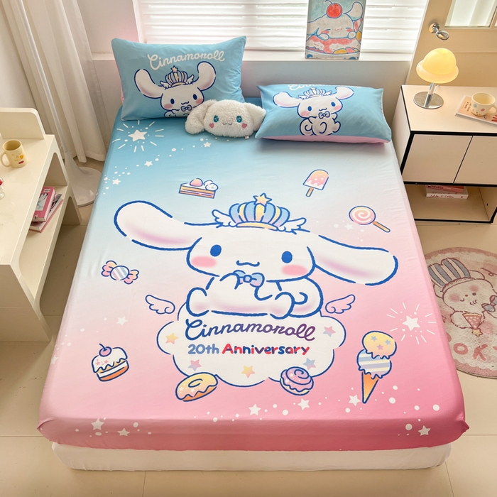 91家纺网 家纺一手货源 找家纺 孩子王家纺 2026新款卡通全棉正版授权大版三丽鸥系列四件套单品单床笠（含防伪码）闪亮玉桂狗