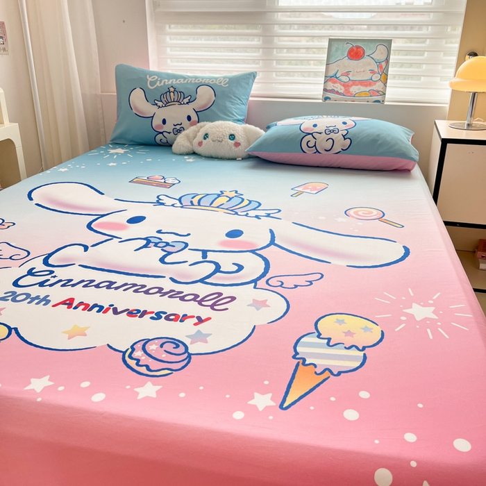 91家纺网 家纺一手货源 找家纺 孩子王家纺 2026新款卡通全棉正版授权大版三丽鸥系列四件套单品单床笠（含防伪码）闪亮玉桂狗