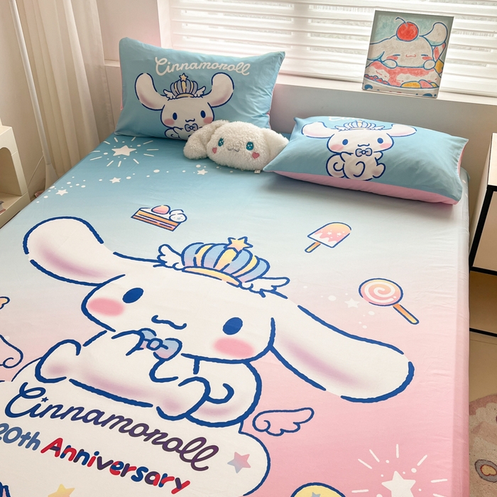 91家纺网 家纺一手货源 找家纺 孩子王家纺 2026新款卡通全棉正版授权大版三丽鸥系列四件套单品单床笠（含防伪码）闪亮玉桂狗