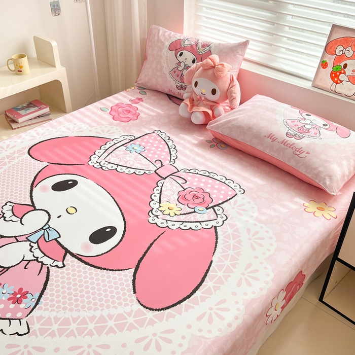 91家纺网 家纺一手货源 找家纺 孩子王家纺 2026新款卡通全棉正版授权大版三丽鸥系列四件套单品单床笠（含防伪码） 少女美乐蒂