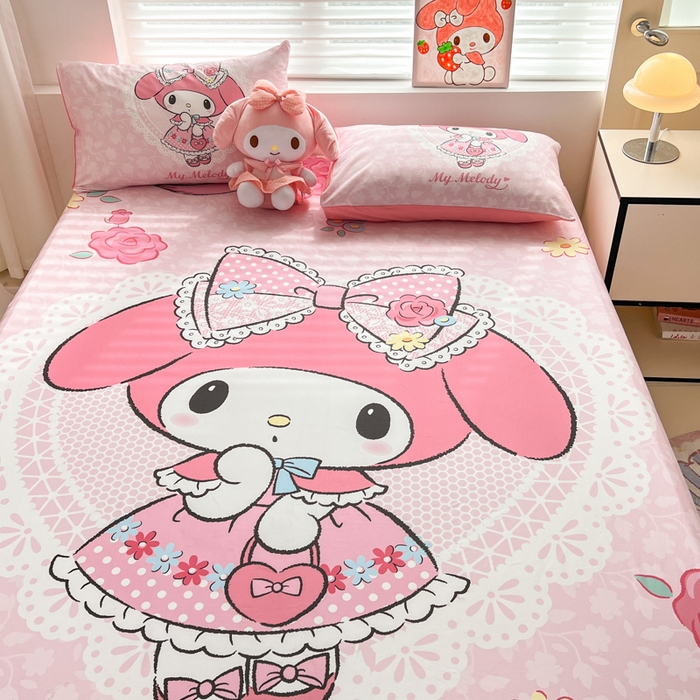 91家纺网 家纺一手货源 找家纺 孩子王家纺 2026新款卡通全棉正版授权大版三丽鸥系列四件套单品单床笠（含防伪码） 少女美乐蒂