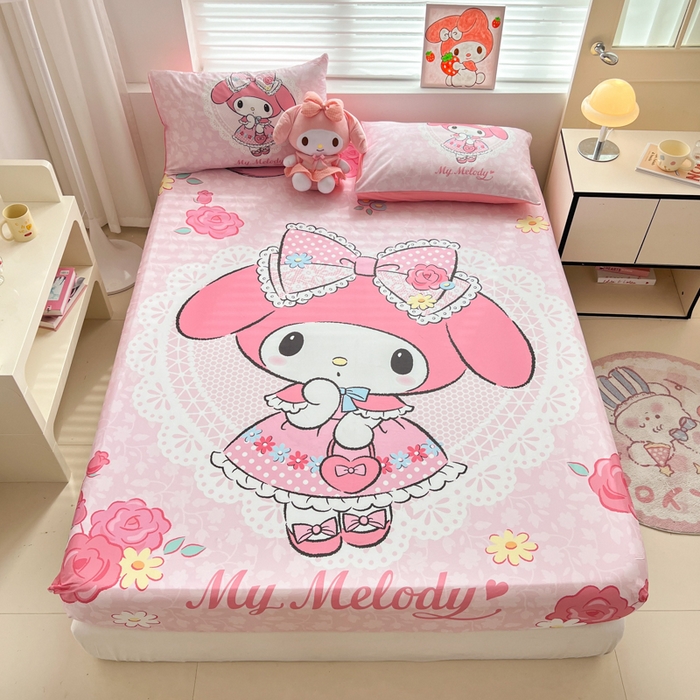 91家纺网 家纺一手货源 找家纺 孩子王家纺 2026新款卡通全棉正版授权大版三丽鸥系列四件套单品单床笠（含防伪码） 少女美乐蒂