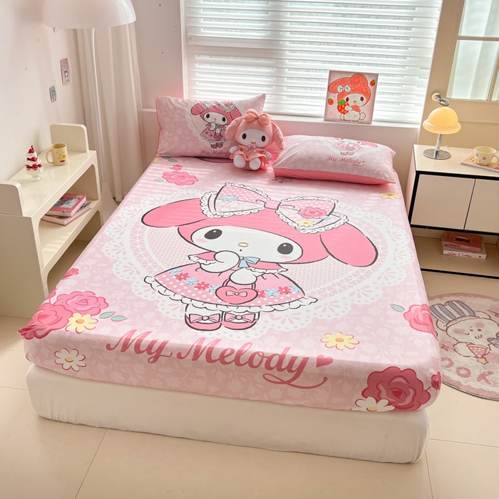 91家纺网 家纺一手货源 找家纺 孩子王家纺 2026新款卡通全棉正版授权大版三丽鸥系列四件套单品单床笠（含防伪码） 少女美乐蒂