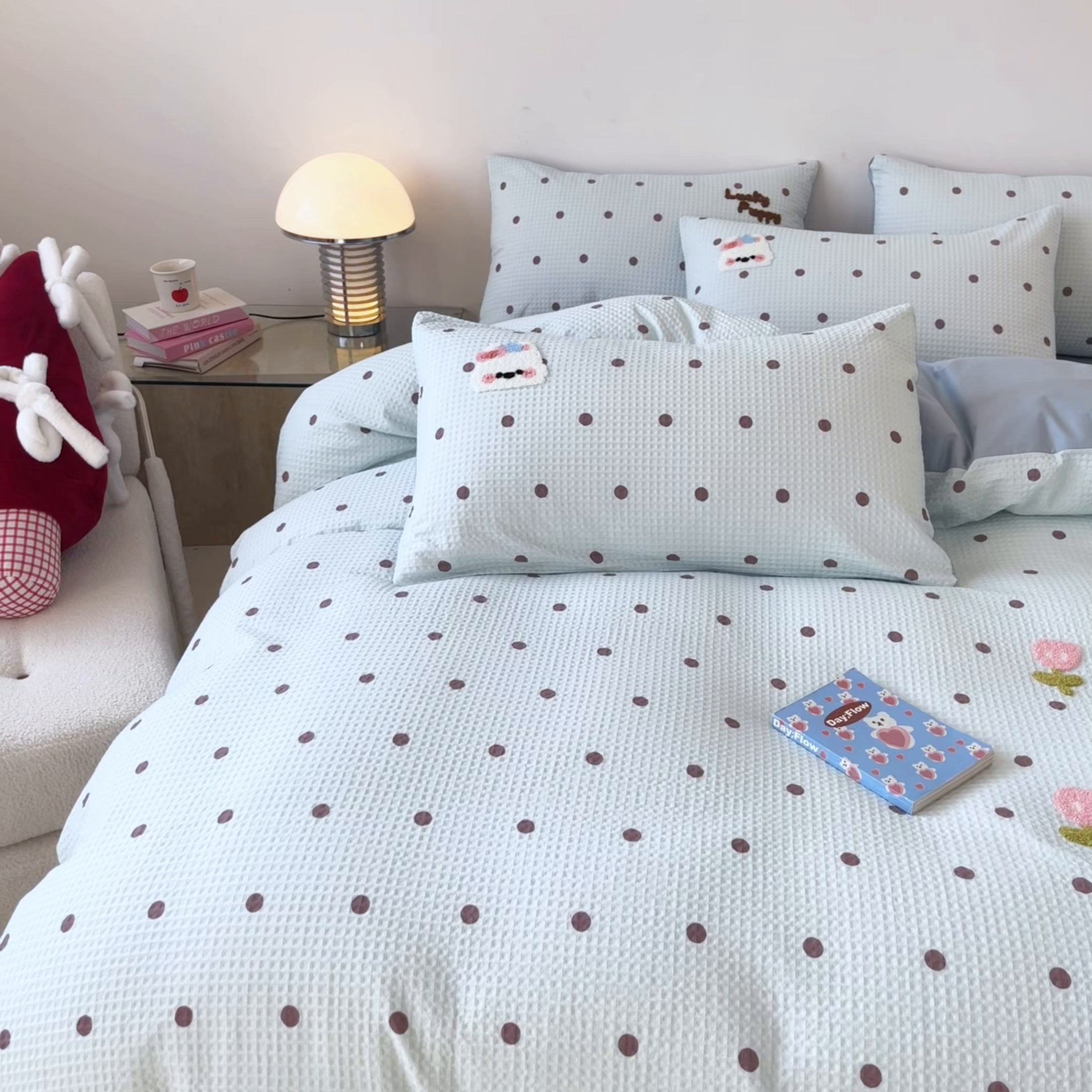 91家纺网 家纺一手货源 找家纺 眷恋家纺 2026新款全棉纯棉A版华夫格B版40支毛巾绣四件套 欢乐狗