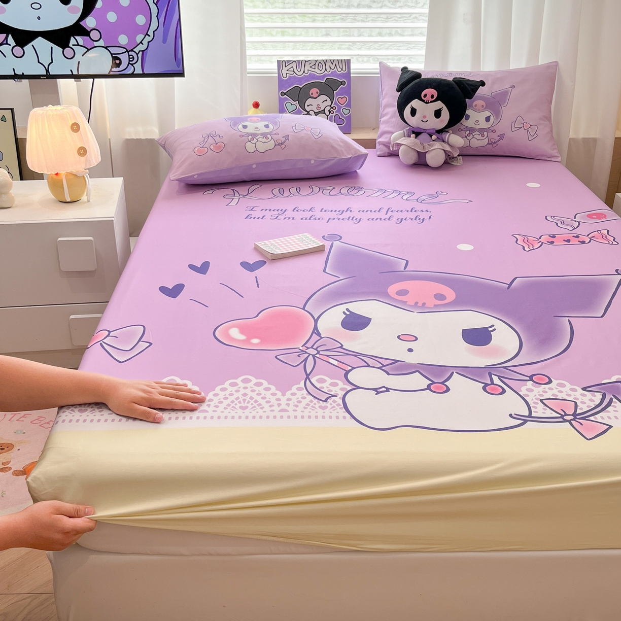 91家纺网 家纺一手货源 找家纺 孩子王家纺 2026新款卡通全棉正版授权大版三丽鸥系列四件套单品单床笠（含防伪码） 幸运库洛米