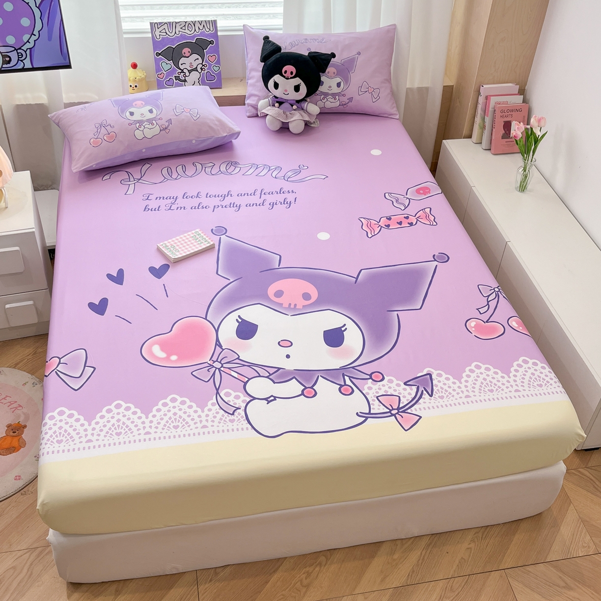 91家纺网 家纺一手货源 找家纺 孩子王家纺 2026新款卡通全棉正版授权大版三丽鸥系列四件套单品单床笠（含防伪码） 幸运库洛米