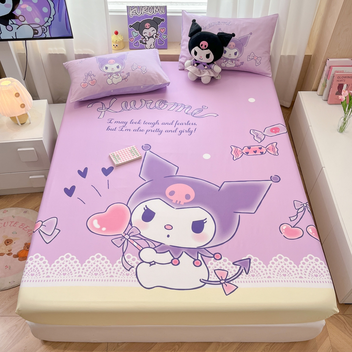 91家纺网 家纺一手货源 找家纺 孩子王家纺 2026新款卡通全棉正版授权大版三丽鸥系列四件套单品单床笠（含防伪码） 幸运库洛米