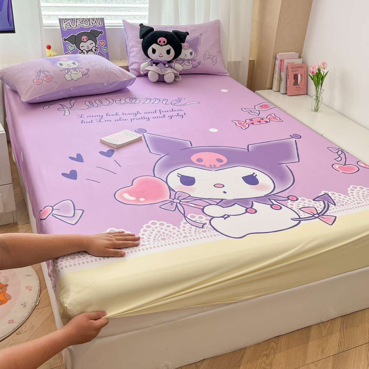 91家纺网 家纺一手货源 找家纺 孩子王家纺 2026新款卡通全棉正版授权大版三丽鸥系列四件套单品单床笠（含防伪码） 幸运库洛米