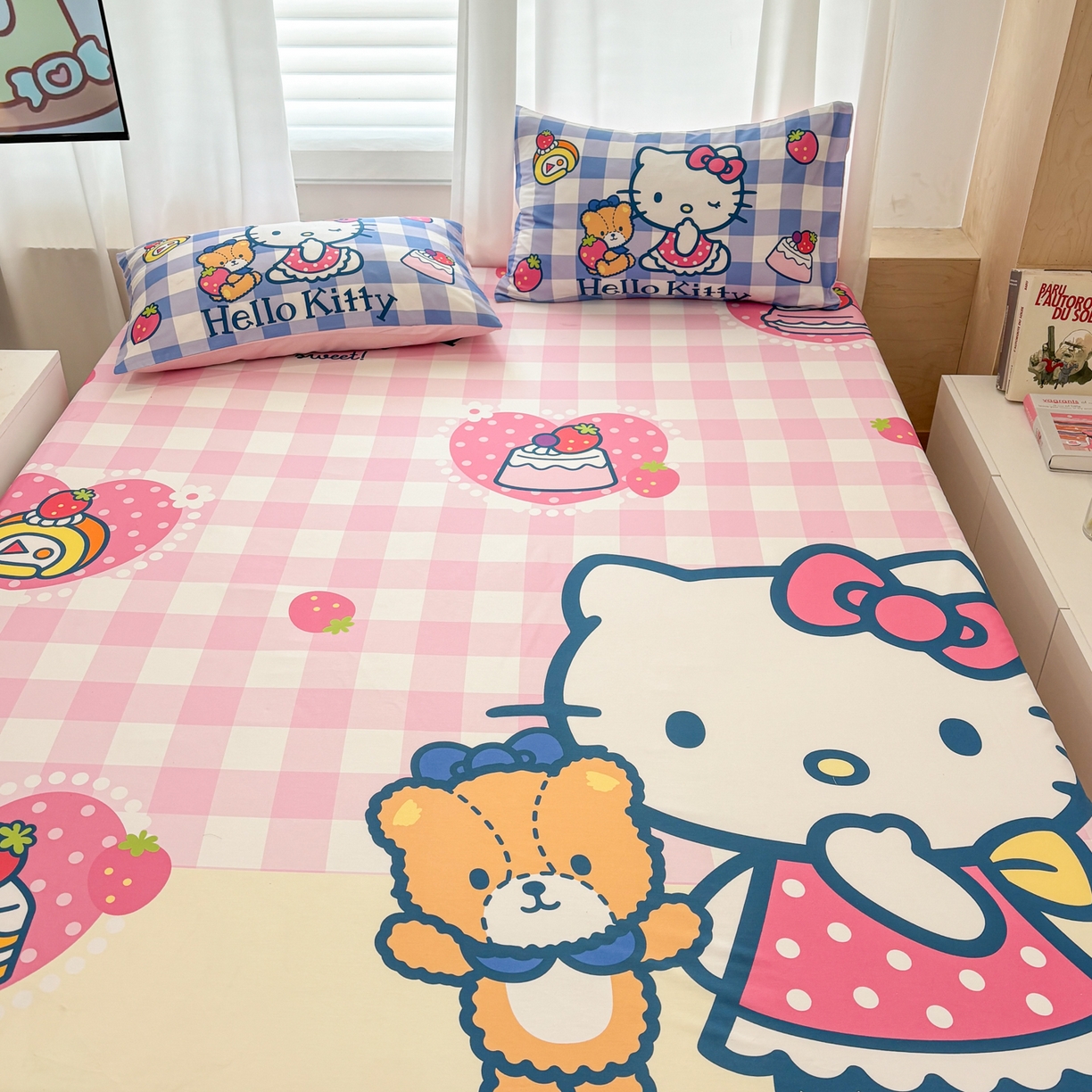 91家纺网 家纺一手货源 找家纺 孩子王家纺 2026新款卡通全棉正版授权大版三丽鸥系列四件套单品单床笠（含防伪码） 格子乐园