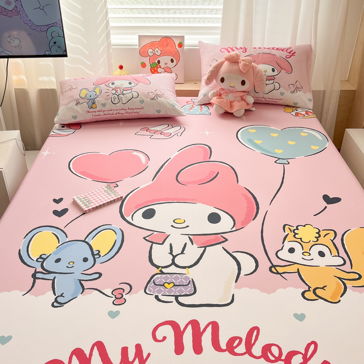 91家纺网 家纺一手货源 找家纺 孩子王家纺 2026新款卡通全棉正版授权大版三丽鸥系列四件套单品单床笠（含防伪码） 卡哇伊美乐蒂
